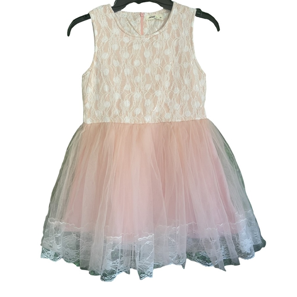 Small Plantation Girls 10 Pink and Cream Lace Tulle Sleeveless Dress